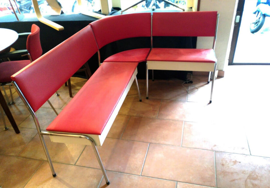 Banc d'angle modulable, Bois et sky rouge - vue 2
